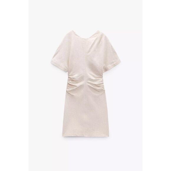 Zara Backless Twist Detail Linen Blend Dress Size Large NWT - Picture 3 of 7